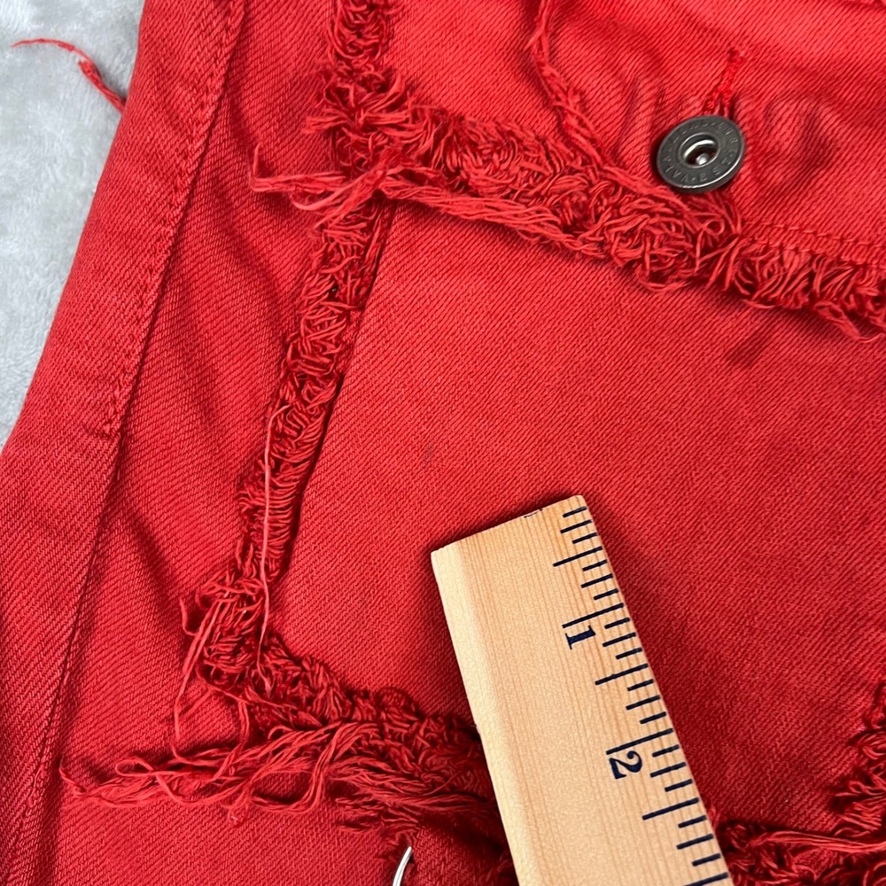 VALABASAS Red Denim Cargo Pants Distressed Ripped D-Ring Flare Leg 38x36 - Picture 7 of 16